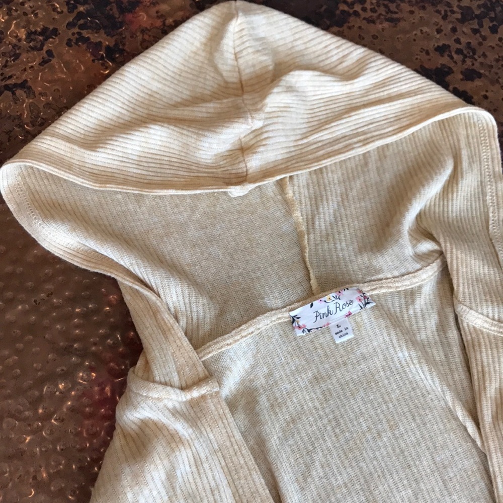 {Pink Rose} Yellow Ribbed Cardigan. Size Large. - Picture 2 of 8